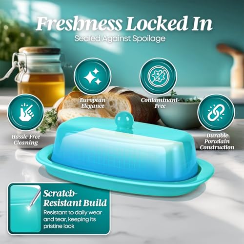 Standard Ceramic Butter Dish with Lid for Countertop (Blue / Standard)