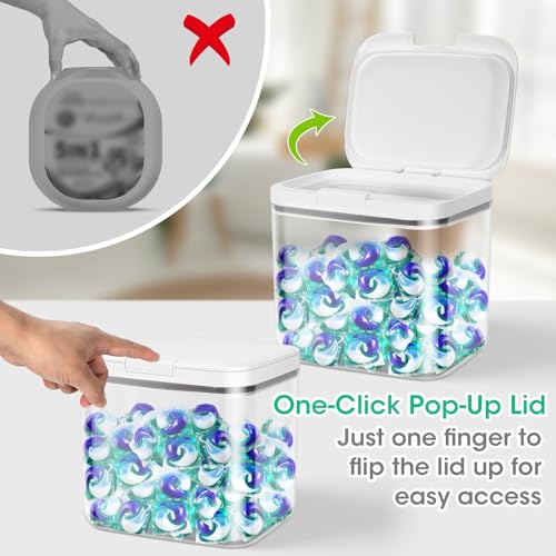 2 Pack Laundry Pods Container with One (2.1Qt+2.9Qt -Rectangle)
