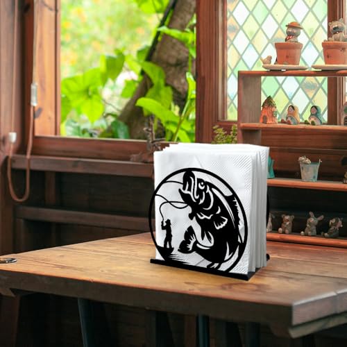 Fishing Decorative Black Metal Napkin Holder for Table