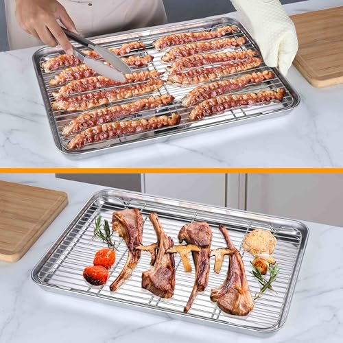 20x14 Inch XL Stainless Steel Baking Sheet with Cooling Rack Set (20x14x1.2)