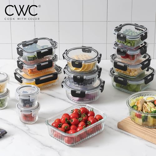 Premium 32 Pc. Borosilicate Glass Food Container Set with Dividers (Fluted Ombre Black)