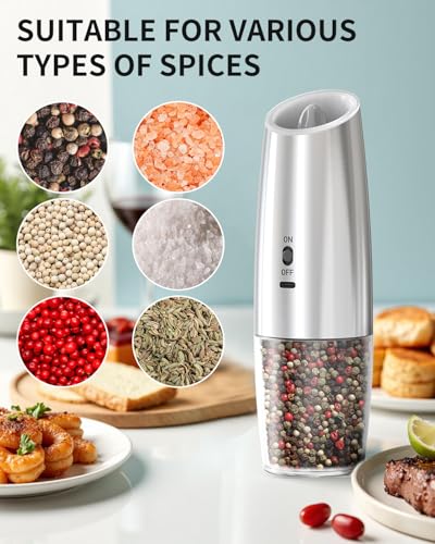 Rechargeable Gravity Electric Salt and Pepper Grinder Set (Rechargeable / Stainless Steel Set)