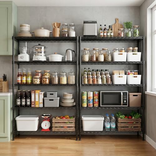 5 Tiers Shelf Metal Storage Shelves Standing 1750 LBs Household Shelf Organizer for Kitchen Pantry Closet Garage Basement Utility Room (5 tier 15.8" D x 45.3" W x 70.4" H / Black)