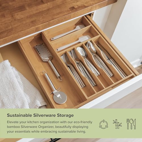 Silverware & Utensil Drawer Organizer (Natural Bamboo / From 10.5" to 19" Wide)