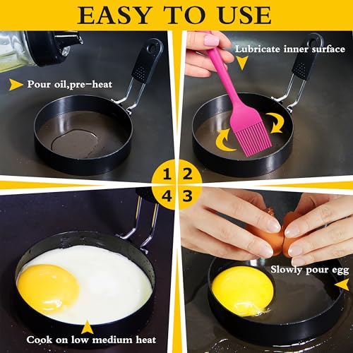 4 Pack 3.5'' Egg Rings Set with Silicone Handle