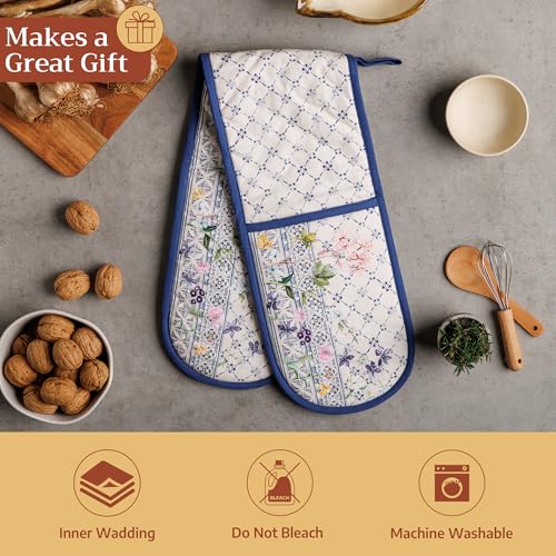 Double Oven Mitts 100% Cotton Double Oven Glove (015 - Faience / 7" x 35" (Double Oven Mitt))