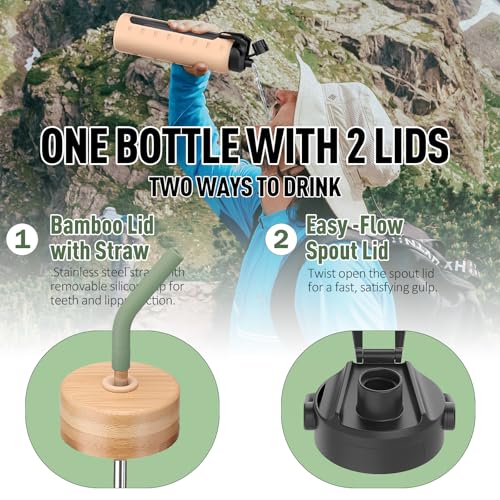 24oz Glass Water Bottle with Straw and 2 Lids (Olive / 24 Ounces)