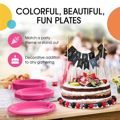 Sturdy Hot Pink Plastic Plates 7" Cake Plates 100 Pcs (7 inch / Cerise)