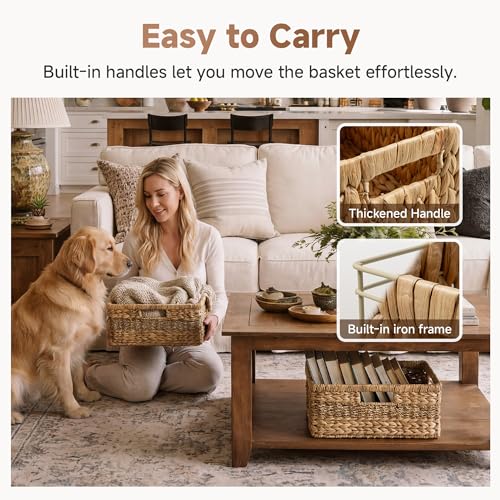 Large Wicker Baskets for Organizing (Natural (Water Hyacinth with Seagrass) / 15"L x 11"W x 6¾"H)