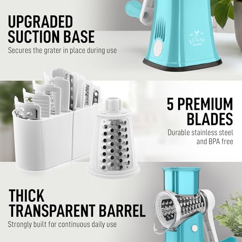 Rotary Cheese Grater Manual Hand Crank 5 Blade Shredder