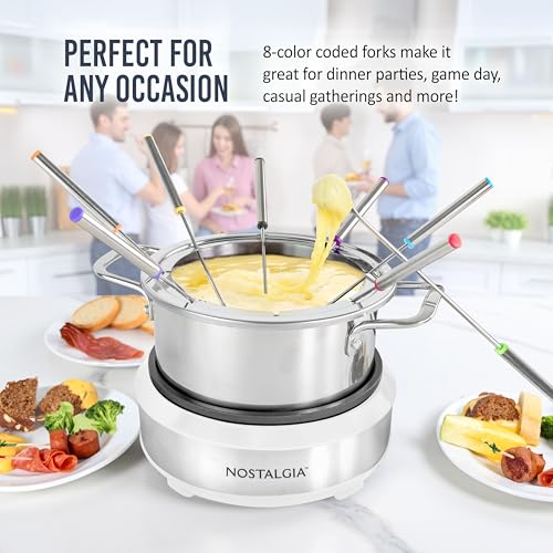 8 Cup Electric Fondue Pot Set for Cheese & Chocolate (White / 8 Cup)