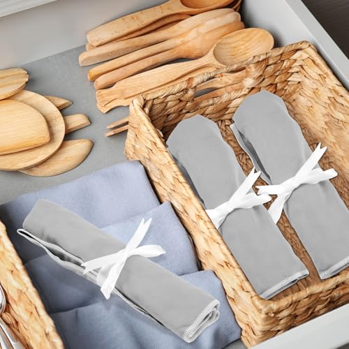 6 Pcs Anti Tarnish Silverware Storage Bags Felt (6 Slots / Gray)