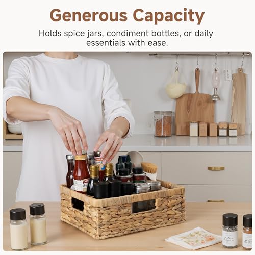 Water Hyacinth Pantry Baskets for Organizing (Natural (Water Hyacinth) / 13"L x 10¼"W x 4¾"H)
