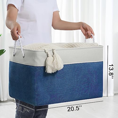 Organization and Storage Basket for Shelves (White & Blue / 3PCS/Extra Jumbo - 20.5Lx15.7Wx13.8H)