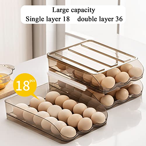 Egg Holder for Refrigerator Auto Scrolling Organizer Plastic Stackable Storage Container Reusable Clear Tray Box Basket Bin Lid Drawer Carrier Keeper
