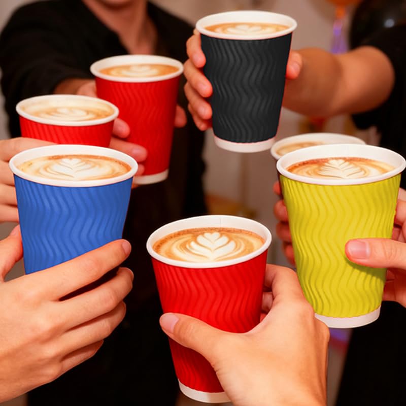12 oz Disposable Paper Coffee Cups with Lids & Straws