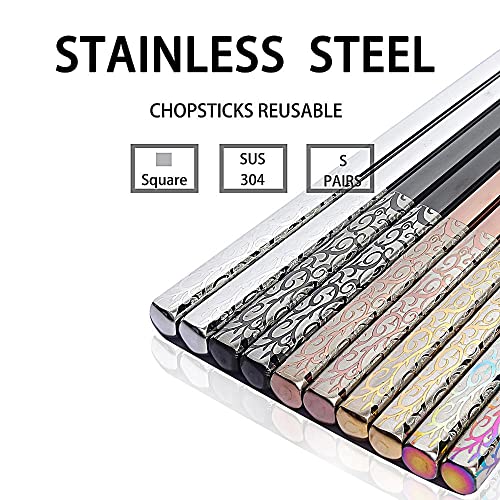 Metal Chopsticks Reusable Titanium Plated Stainless Steel Japanese Korean for Food & Cooking 9.5Inch Non