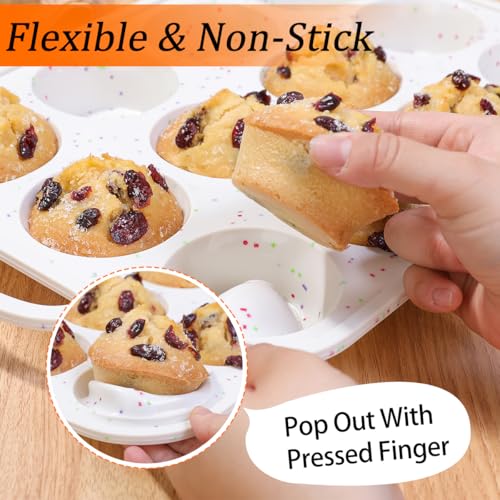 Silicone Muffin Pans for Baking with Metal Framed (Creamy Confetti / 12-Cup Regular)