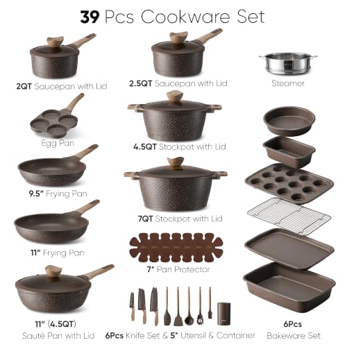 39pcs Pots and Pans Set (Brown / 39 Piece)
