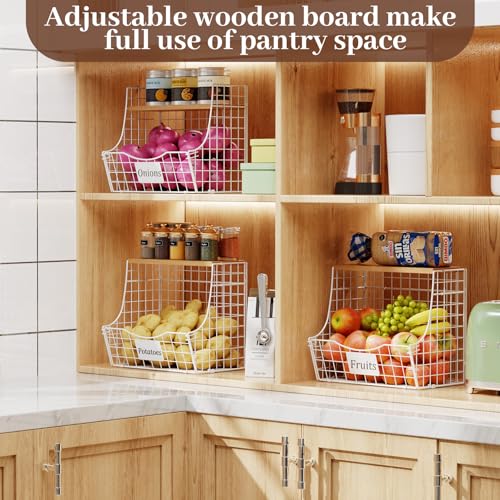 3 Pack Hanging Fruit Basket for Kitchen with Wood Lid (3pcs*11.81"*8.66"*10.63")
