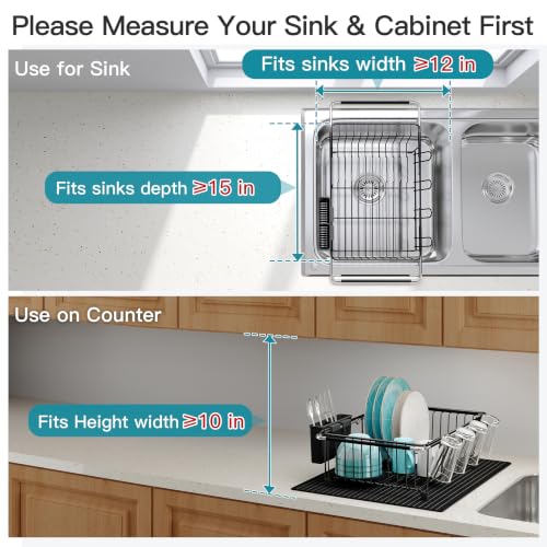 Black Dish Drying Rack in Sink with Mat (Black / For 12"-30"w Sink, with Mat)