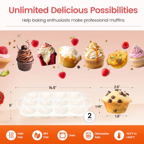 Silicone Muffin Pan with Metal Reinforced Frame (Standard: 12 Cups×2pack)