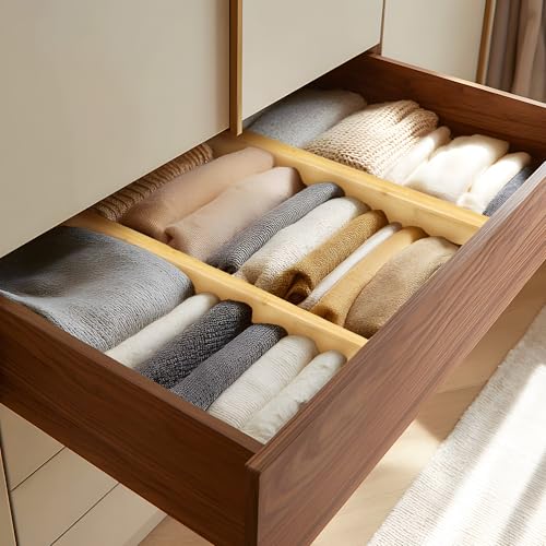 6 Pack Bamboo Drawer Dividers (4''H, 16.6''-21.8''L, 6 Pack)