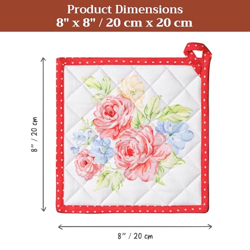 Pot Holders 100% Cotton Potholders (006 - Vintage Floral / 8" x 8" (Pot Holder Pack of 2))