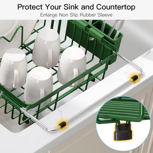 Green Dish Drying Rack Over the Sink with Utensil Holder (Green / For 12.5"-30"w Sink, Expandable)