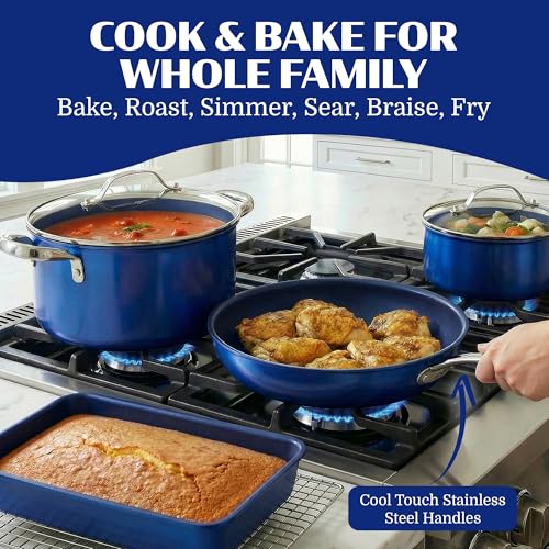 Ceraluxe 20Pc Pots and Pans Set Non Stick Ceramic Cookware Set (Blue Speckle)