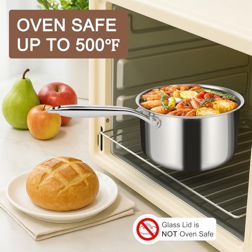 3 Ply Stainless Steel Sauce Pan Set with Lids (1 + 2 + 3 Quarts)