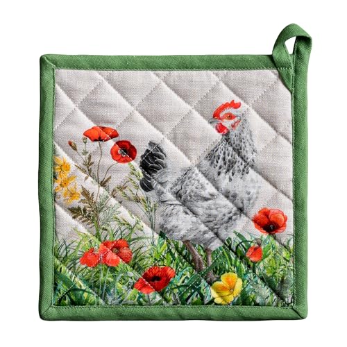 Pot Holders 100% Cotton Potholders (018 - Basse Cour / 8" x 8" (Pot Holder Pack of 1))