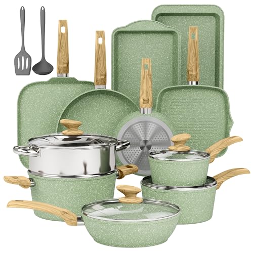 17 Piece Pots and Pans Set (Green / 17 PCS Cookware Set)