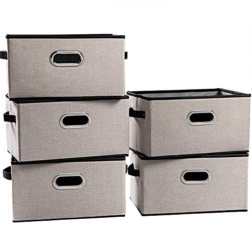 Large Fodable Storage Bins for Closet [5 (Light Grey / Large(5-Pack))
