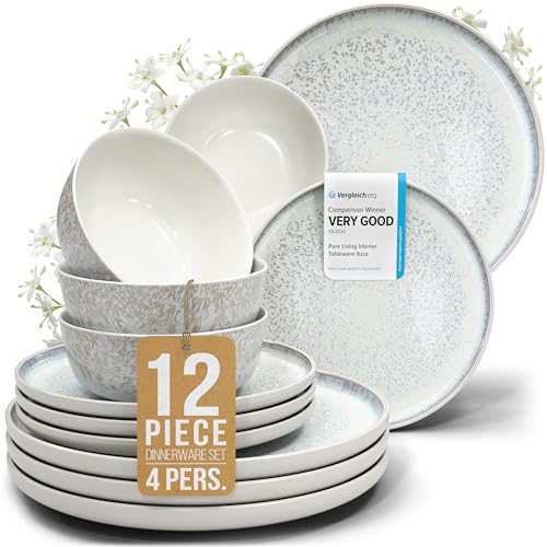 12 Piece Stoneware Dinnerware Set for 4 (Light / Beige / Set for 4 (12pcs))