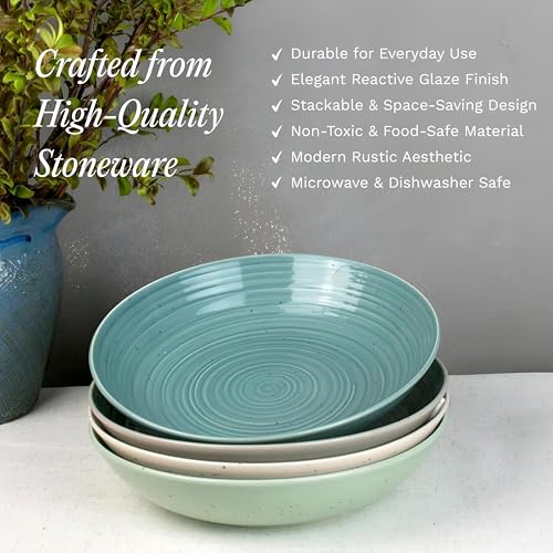 Siterra Artist's Blend Stoneware Pasta Bowls (Aqua Blend / Pasta Bowl Set)