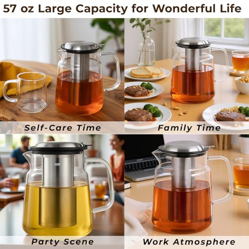 57oz Glass Tea Pot with Infuser (57 fluid ounces without thermometer)