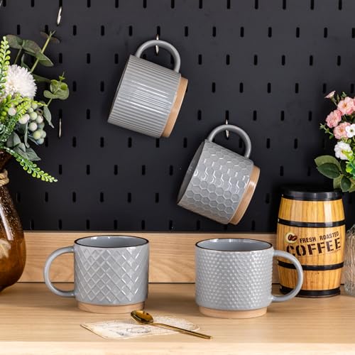 12 OZ Stackable Coffee Mugs Set of 4 (Gray / 12 Ounces)