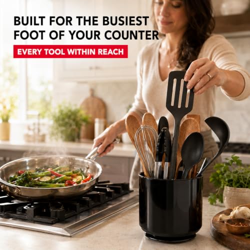 Plastic Extra Large Kitchen Rotating Black Utensil Holder Countertop Caddy (Caviar Black)