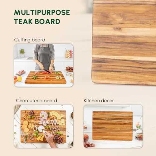 Large Teak Wood Cutting Board with Hand Grip (20"L x 15"W)