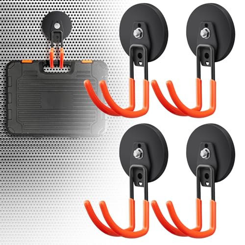 4Pcs Large Strong Magnetic Hooks for Hanging Heavy Duty (3.5" Magnet-4 Pack Larger J Hooks-Orange)