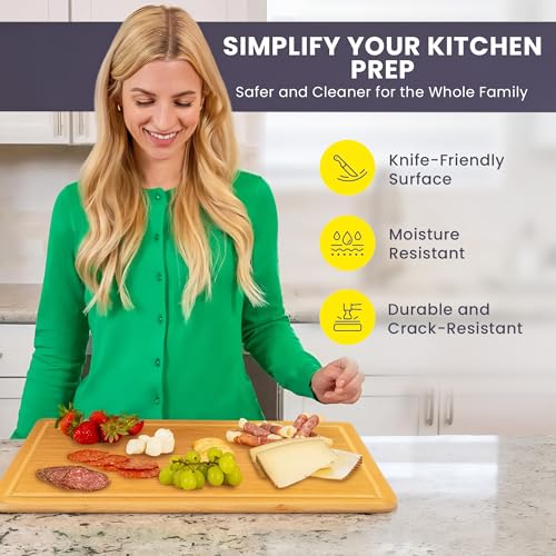 20 Inch Bamboo Wood Cutting Board Featuring Super (Glue-Free Surface - Rectangular)