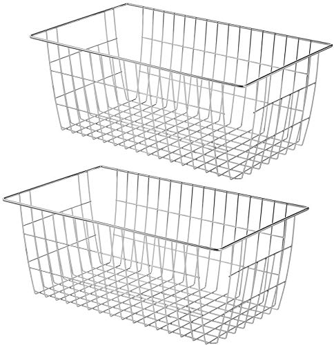 Freezer Baskets for Storage Pantry Large Metal Wire Food Storage Organizer Bin Basket with Handles (2-P / Chrome)