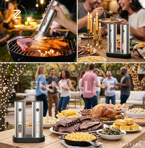 Rechargeable Electric Salt and Pepper Grinder Set with USB (3.72 Ounce)