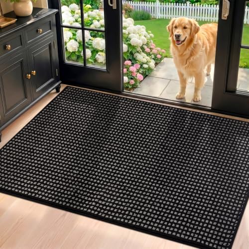 Waffle Door Mat Indoor Entrance (Black Waffle / 48" x 32" (Rectangular))