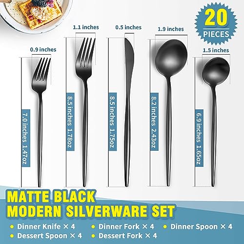 Matte Black Silverware Set for 4 (Black / 20 Pieces Set)