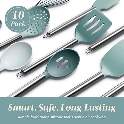 Silicone Cooking Utensils (Teal / 10 Pieces)
