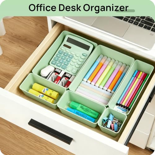 25 Pack Plastic Drawer Organizers with Non (Sage Green)