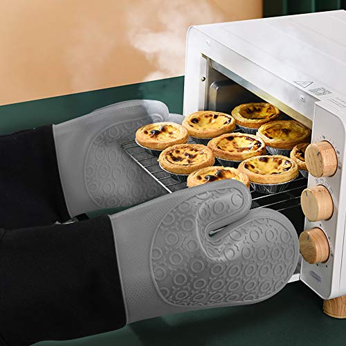 Silicone Oven Mitts (Grey & Black / 14.6in Oven Mitts)