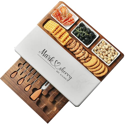 Wood Marble Cheese Board Set (Large 16" Marble with Engraving)
